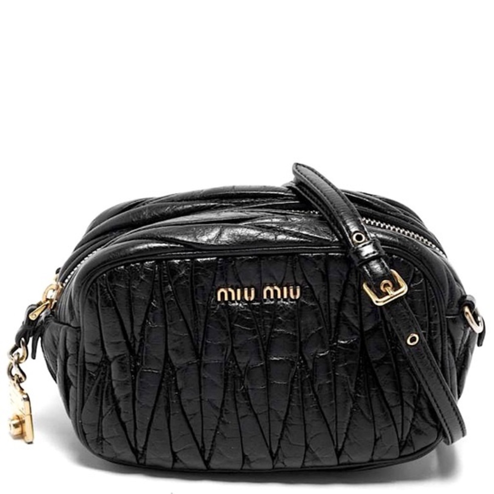Miu Miu Black Matelasse Leather Zip Crossbody/Shoulder Bag